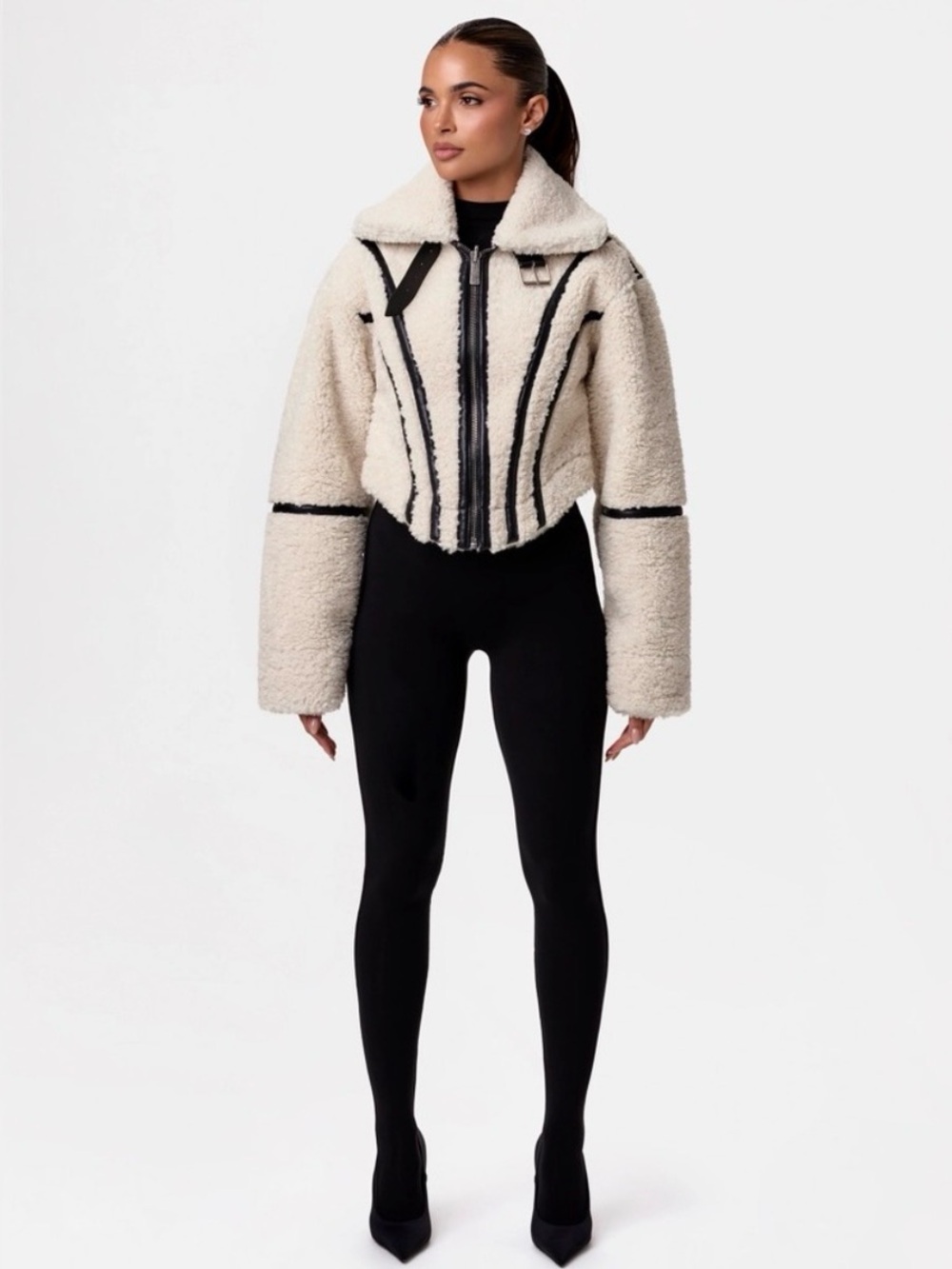Naked Wardrobe Reversible
Vegan Leather Sherpa Jacket